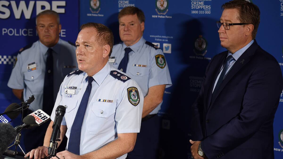 NEW ERA: NSW Police Commissioner Mick Fuller with his deputies Gary Worboys (country), Jeff Loy (city) and NSW Police Minister Troy Grant.