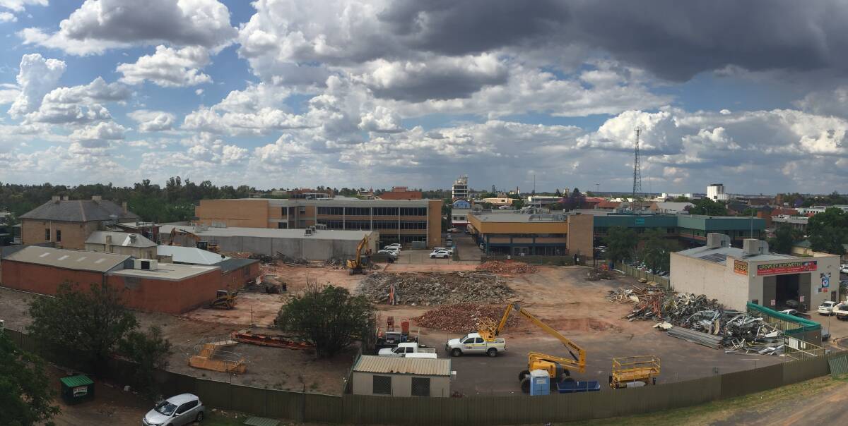 IT'S ALL DOWN: A panoramic view of the demolition work done at the 216 Macquarie Street site. Photo: BEN WALKER
