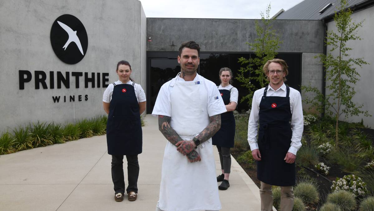 Printhie Dining head chef Jack Brown centre pictured with fellow team members Charlotte Willis, Rosalie Gambrill and Danny Claydon at Printhie Wines. Picture by Carla Freedman