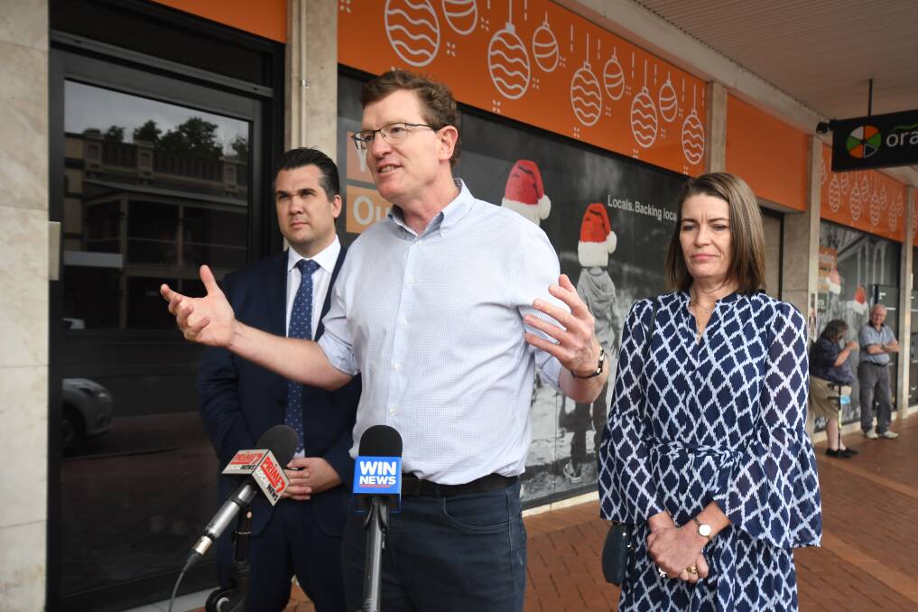 SOLUTION NEEDED: Federal Member for Calare Andrew Gee MP centre speaking ahead of the taskforce meeting with, Regional Banking Taskforce co-chairs Assistant Treasurer Michael Sukkar MP and Senator Perin Davey. Photo: JUDE KEOGH