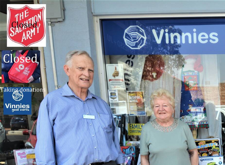 SOME CLOSED, OTHERS TAKING DONATIONS: St Vincent de Paul Pat Yeo with Pat Thornton. Photo: TAYLOR DODGE.