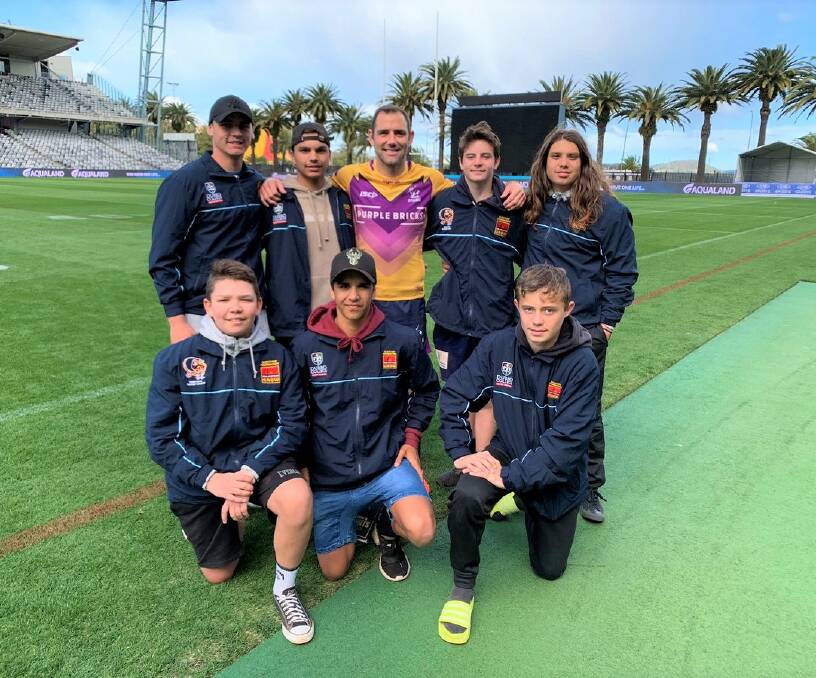 FOOTY FANATICS: Students from the Dubbo College South Campus with the Storms captain Cam Smith. Photo: CAMSMITHTWITTER.