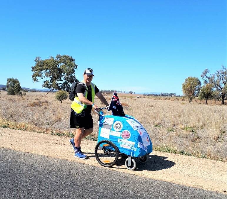 A JOURNEY: Warren "Wazza" Wright passes through Dubbo on his walk from Tamworth to Adelaide and back for Beyond Blue. Photo: WAZZA'S FACEBOOK 