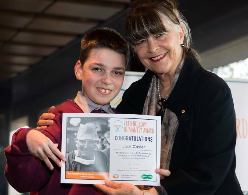 ACKNOWLEDGED: Widow of Fred Hollows, Gabby Hollows with former humanity award winner Jack Cosier. Photo: Contributed.