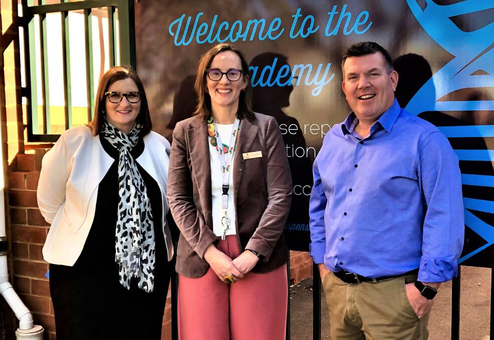 BRIGHT FUTURES: NSW Education Minister Sarah Mitchell, Academy Principal Mandi Randell and MP Dugald Saunders. Photo: CONTRIBUTED.