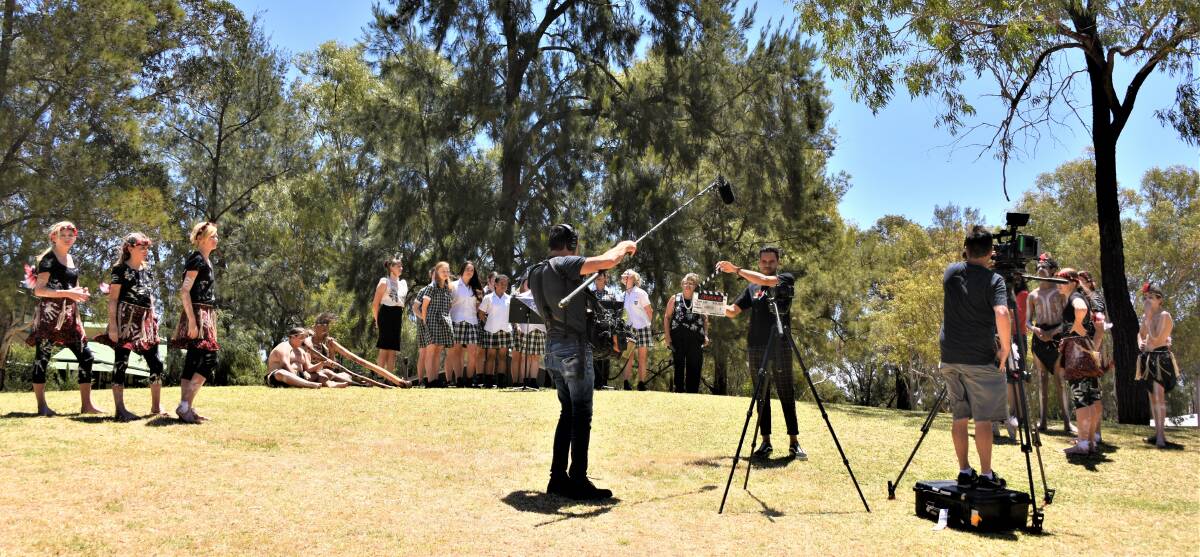 ON FILM: SBS NITV crew filming at Dubbo College Delroy Campus. Photo: SUPPLIED.