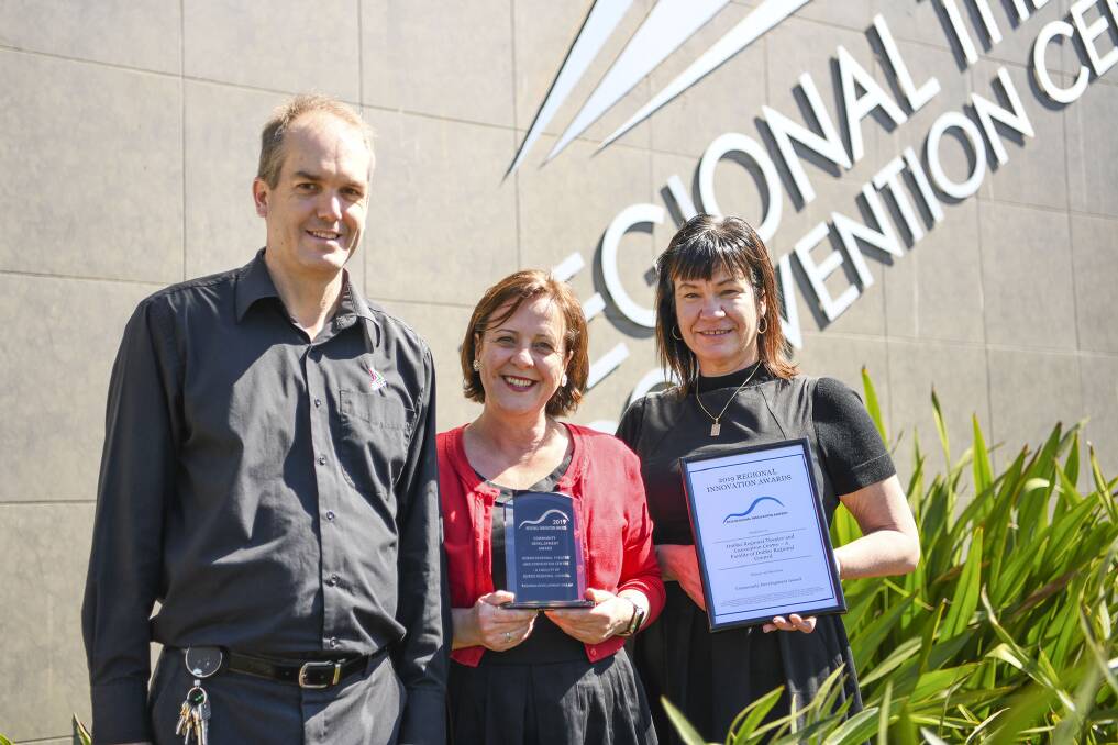 ANOTHER ACCOLADE: Dubbo Regional Theatre and Convention Centre manager Linda Chrsitof (centre) with Scott McTiernan and Cheryl Burke. Photo: CONTRIBUTED. 