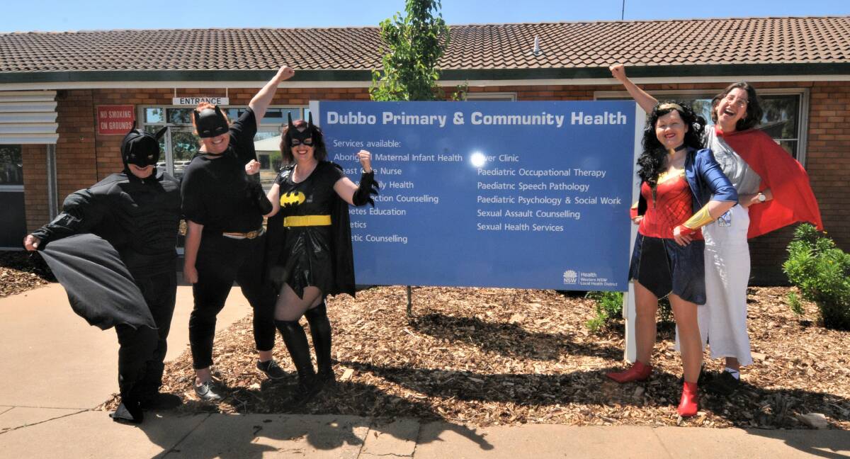 SUPERHEROES: Community Health team members Margie Collins, Cate Dean, Claire Davis, Kristy Cleary and Zoe Jamnik. Photo: TAYLOR DODGE. 