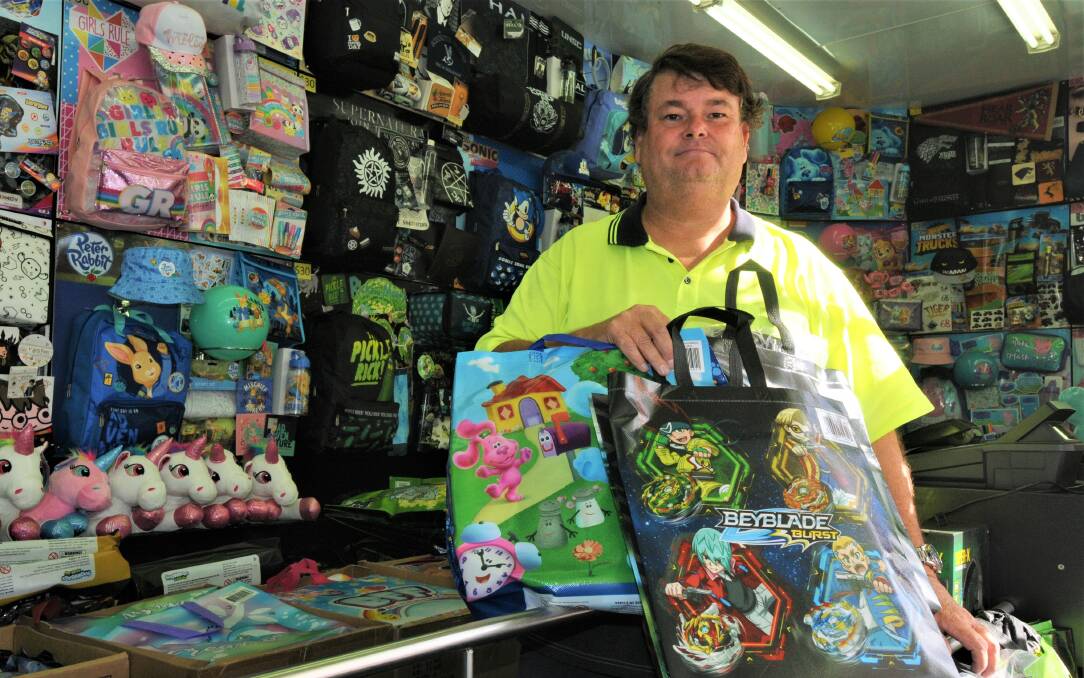 SHOW TIME: Showbags Australia representative Greg Anderson setting up at Dubbo Showground. Photo: TAYLOR DODGE. 