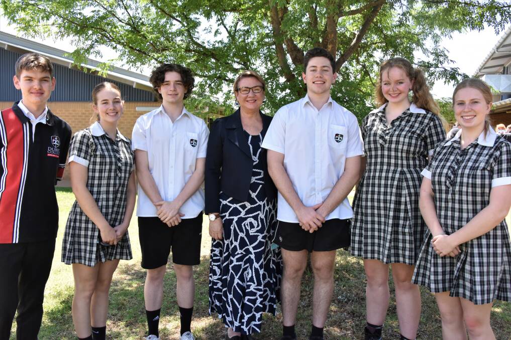 NO MASKS: Lachlan Galante, Jade Widdison, Phoenix Aubusson-Foley, Ms Genelle Farquhar, Thomas Peacock, Sophia Hayden and Hannah Barker. Picture: CONTRIBUTED. 