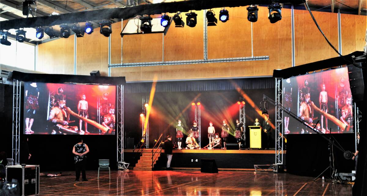 TRANSFORMATION: Dubbo College Senior Campus hall was transformed into a live broadcast studio. Photo: CONTRIBUTED.