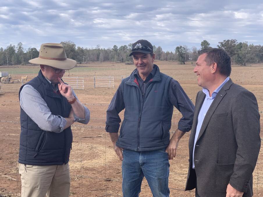 REBATE: Member for the Dubbo electorate Dugald Saunders with Agriculture Minister Adam Marshall and Dubbo farmer Peter Ryan. Photo: CONTRIBUTED. 