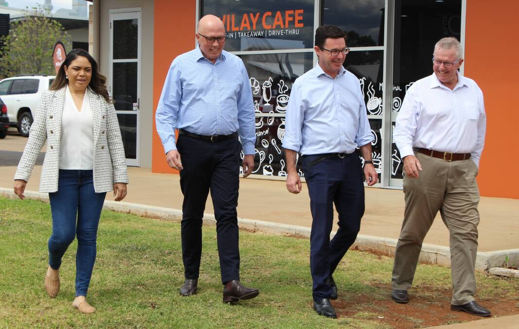 Parkes MP Mark Coulton (right) with Senator Jacinta Nampijinpa Price, Leader of the Opposition Peter Dutton and Leader of the Nationals David Littleproud. Picture supplied