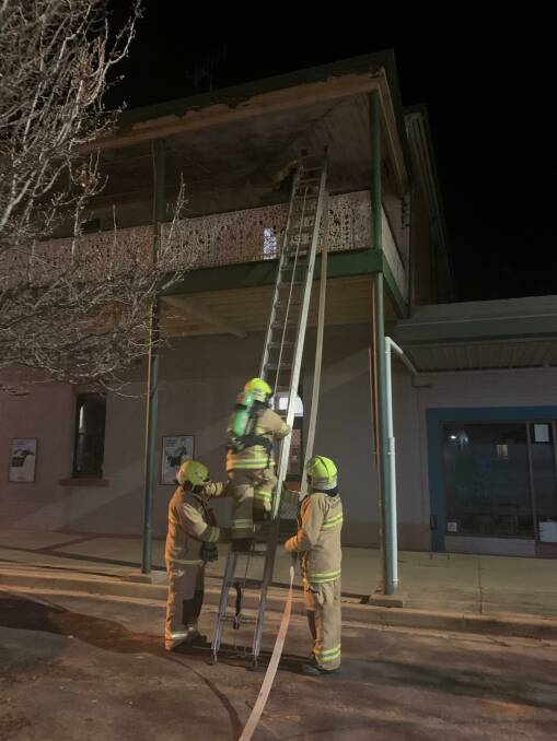 PREPARED: This month Narromine FRNSW were tasked with multi-storey buildings and practiced some drills at the Narromine Hotel. Photo: CONTRIBUTED