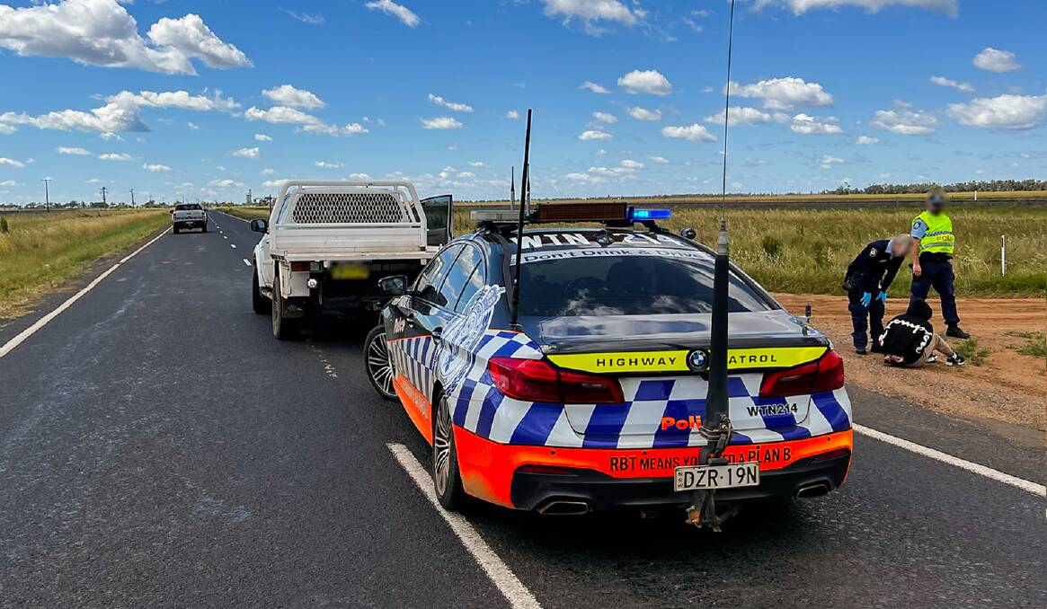 The stolen Mitsubishi Triton eventually suffered mechanical damage and started smoking heavily, causing it to stop on the Mitchell Highway before both occupants fled from the scene. Picture by Trffic and Highway Patrol Command