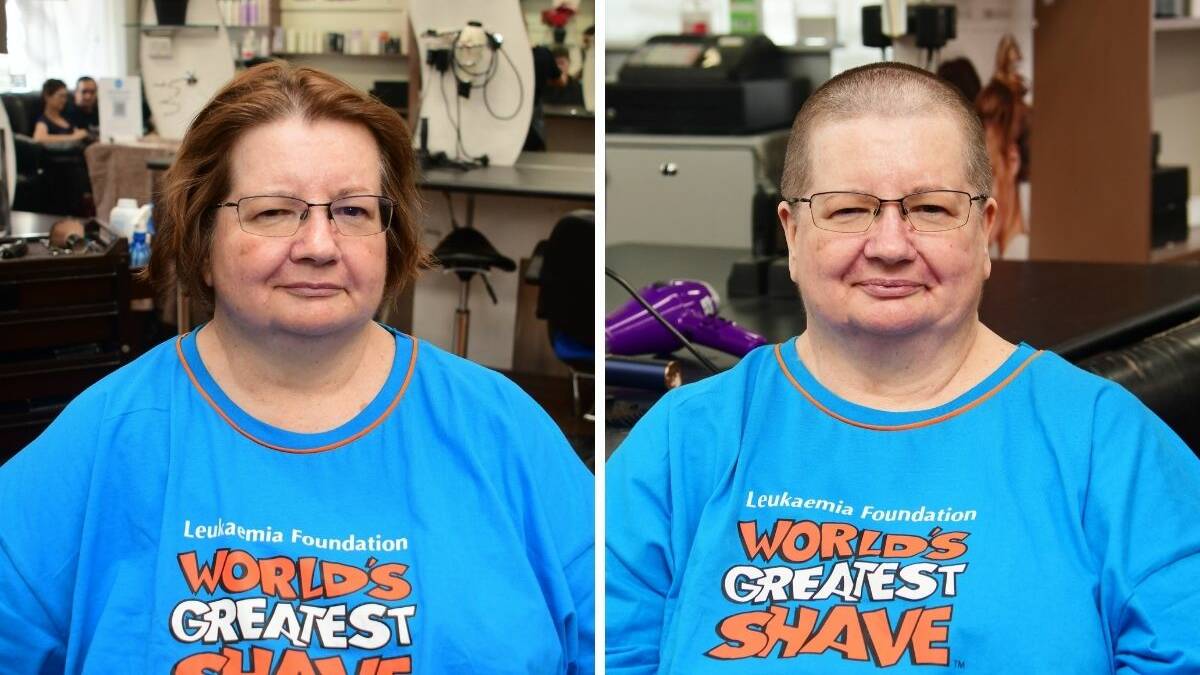 FOR A CAUSE: Helen Mazzer before and after the shave on Saturday. Photos: AMY McINTYRE