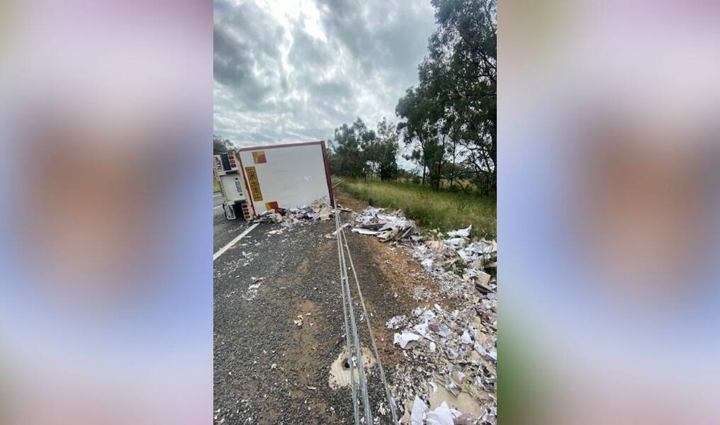 Fire and Rescue NSW crews cleared the scene of a semi-trailer crash near Coonabarbran on Monday morning. Photo: CONTRIBUTED