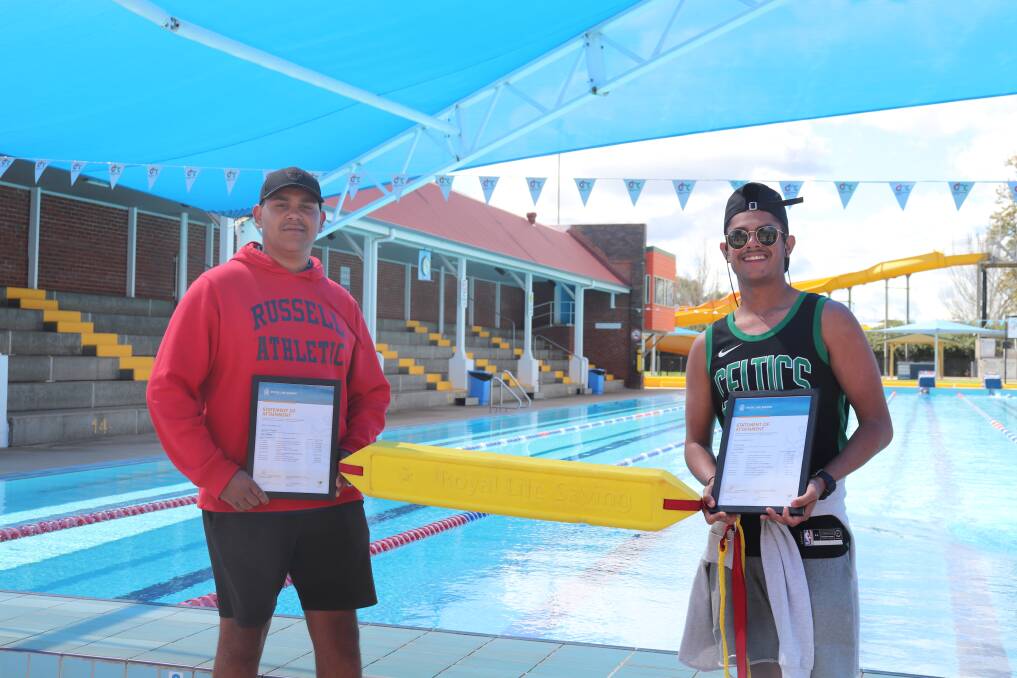 CERTIFIED: Jamaul Wright and Kyle Daley were presented with their certificates on Thursday morning at the Dubbo Aquatic Leisure Centre. Photo: ZAARKACHA MARLAN