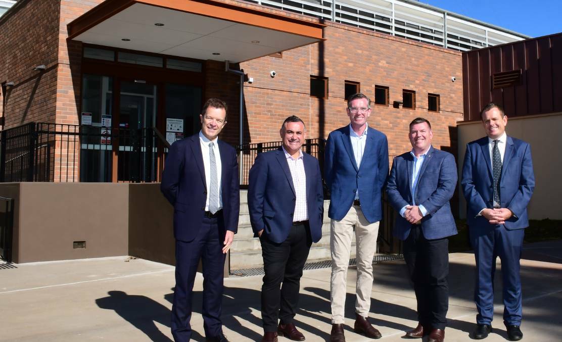 Attorney General Mark Speakman, Deputy Premier John Barilaro, Treasurer Dominic Perrottet, Member for the Dubbo electorate Dugald Saunders and Dubbo Regional Council mayor Stephen Lawrence at the Dubbo Courthouse in June 2021. Photo: FILE