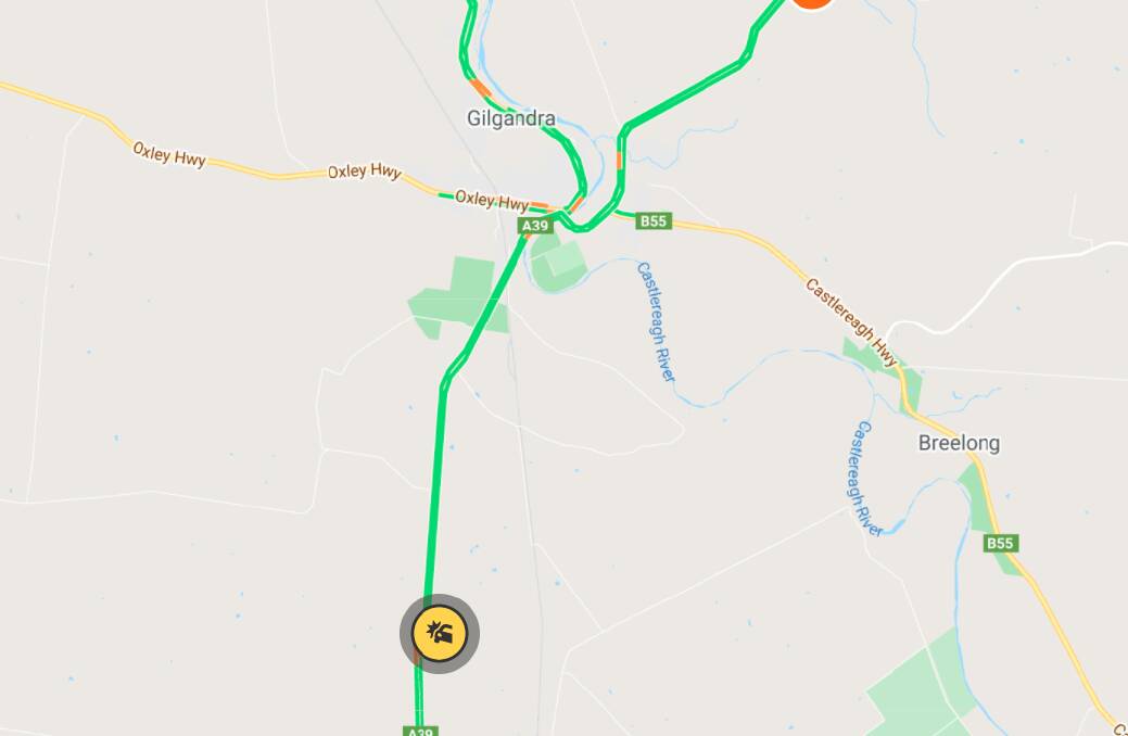 Motorists are being urged to exercise caution as emergency services respond to a motor vehicle accident south of Gilgandra. Photo: LIVE TRAFFIC NSW