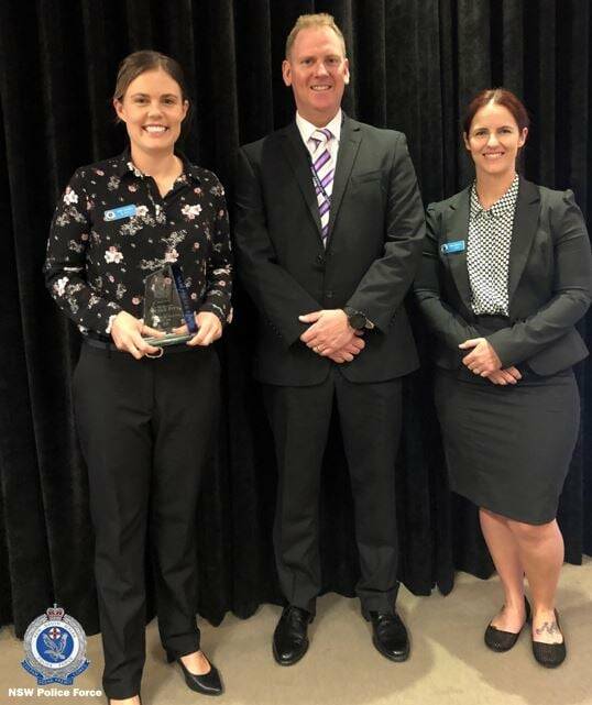 AWARDED: Senior Constable Nicole Pitt with Central North Commander Supt Andrew Hurst and Finalist Senior Constable Jessica Pank. Photo: NSW POLICE