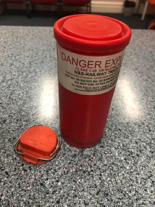 DANGER: Railway track detenator and its packaging. Photo: NSW Police