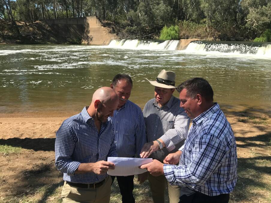 Minister for Regional Water, Niall Blair, Narromine Shire Mayor, Craig Davies, Member for Dubbo, Troy Grant and NSW Nationals candidate for Dubbo, Dugald Saunders. Photo: CONTRIBUTED
