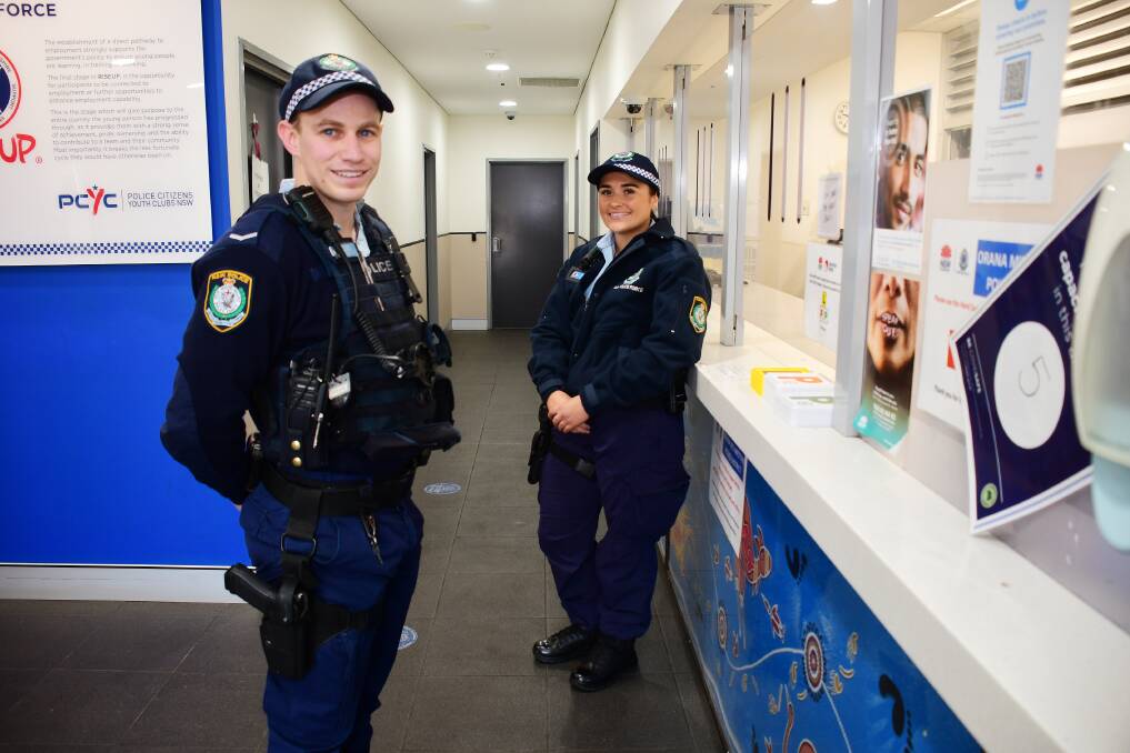 ON THE BEAT: Constable Andrew Worthington with probationary constable Paige Giffney who has had her first week on the job at Dubbo Police Station. Photo: AMY McINTYRE