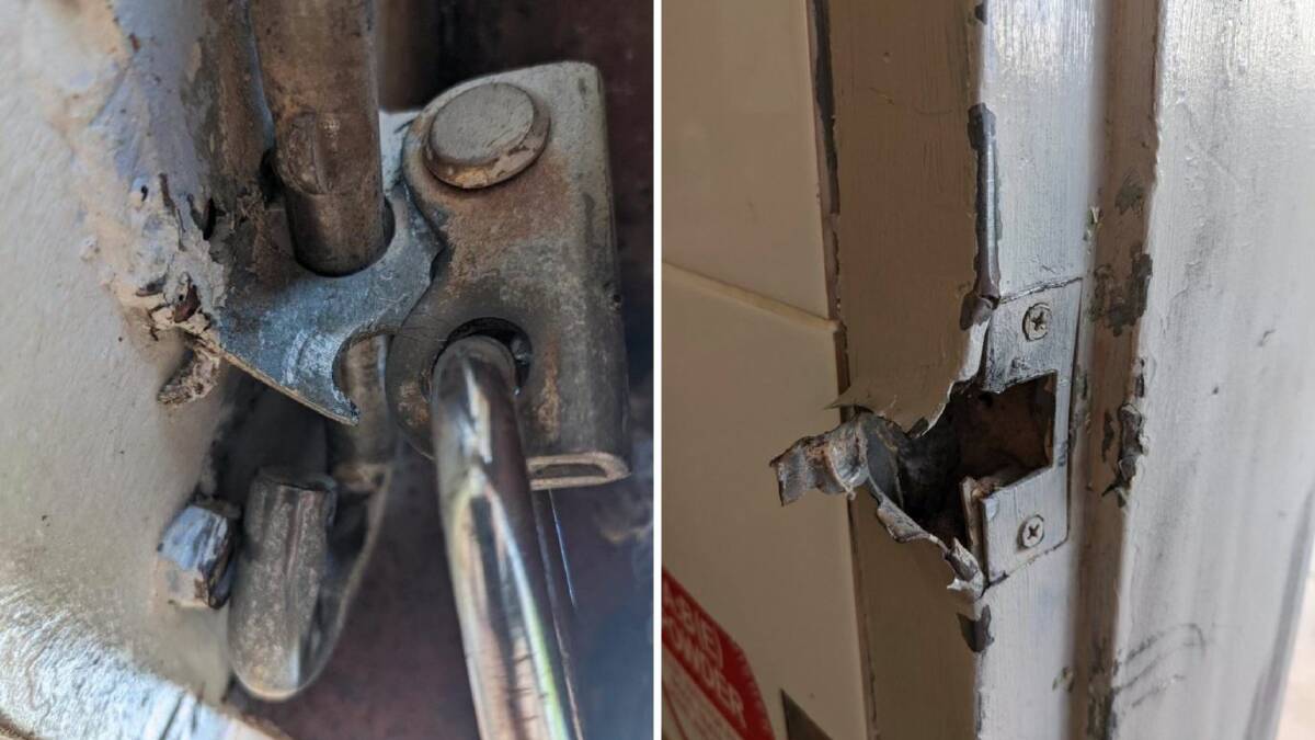 Vandals managed to cut open the bolted doors to the clubhouse. Photos: CONTRIBUTED