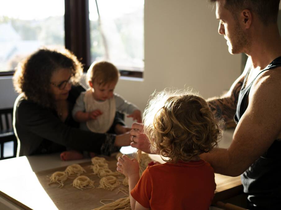 Alec Morris and his mother Antoniette making pasta with the boys in Perth. Picture supplied