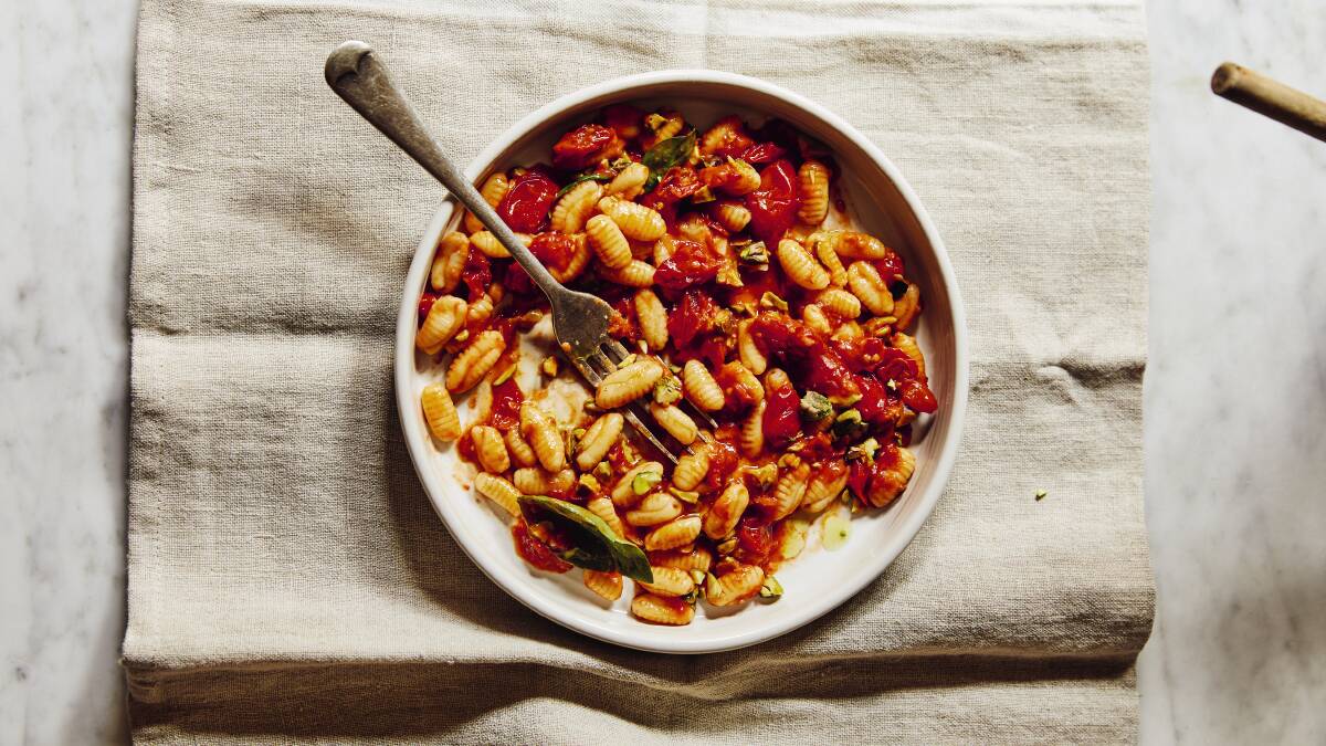 Cavatelli with roasted cherry tomatoes and pistachios. Picture: Armelle Habib