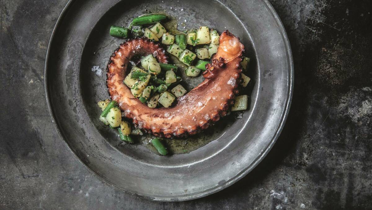 Octopus, potato, green beans. Picture: Mark Chew