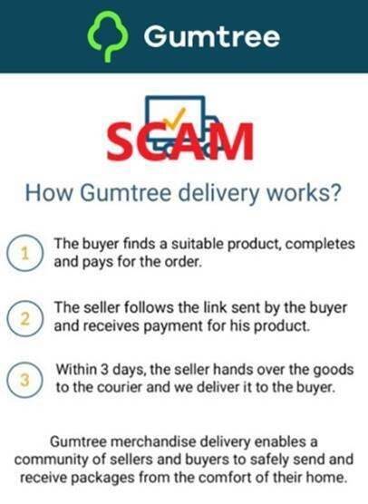  Gumtree will never ask for payment or credit card details for the sale of an item.