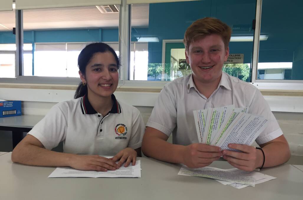 Bring it on: Dubbo College HSC students Swazi Sharma and Tyran Tuckey; both are facing the daunting task of more exams but with different approaches. Photo: Craig Thomson.