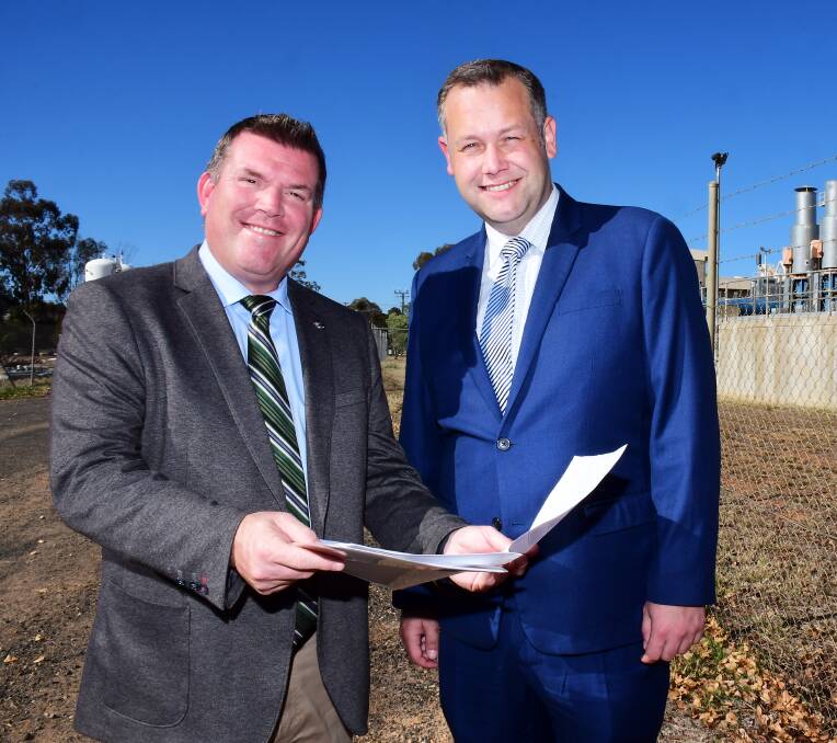Backflip: Dubbo MP Dugald Saunders with Mayor Ben Shields who is happy the NSW government will pay additional costs relating to an increase in workers compensation coverage for firefighters. PHOTO: BELINDA SOOLE.