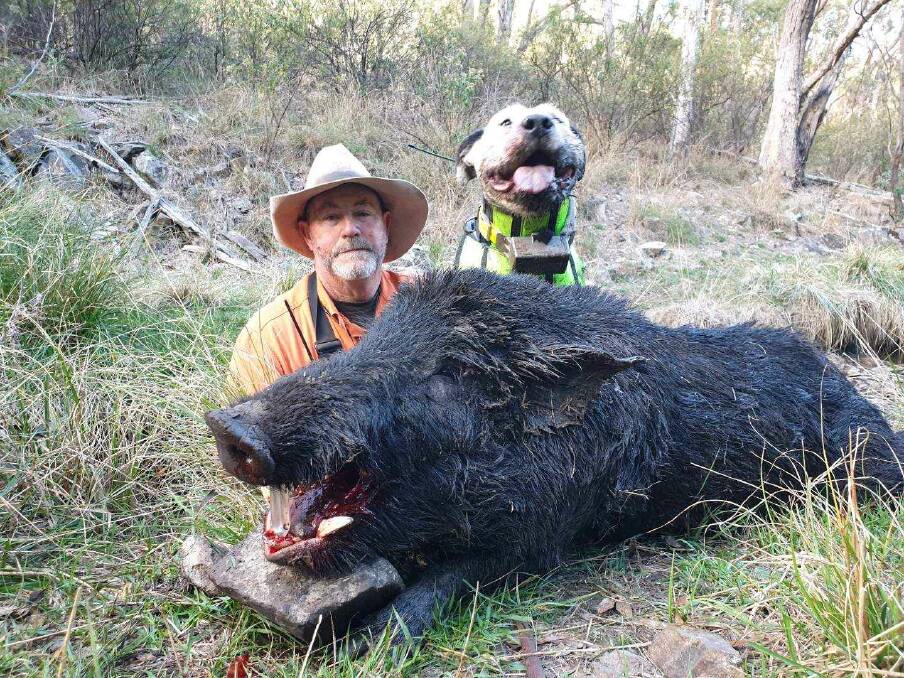 GOTCHA: APDHA National Vice President Ned Makim with his trusty pig dog. PHOTO: SUPPLIED.