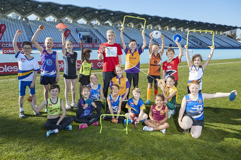 MUCH NEEDED FUNDS: Sally Pearson with Little Athletics members from around the country.