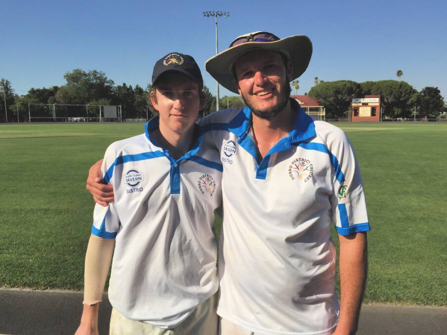 Winners: Standout batsman Corey McDean with Dubbo Skipper Mat Skinner moments after winning the 2019 Western Zone Premier League competition. Photo: CRAIG THOMSON.