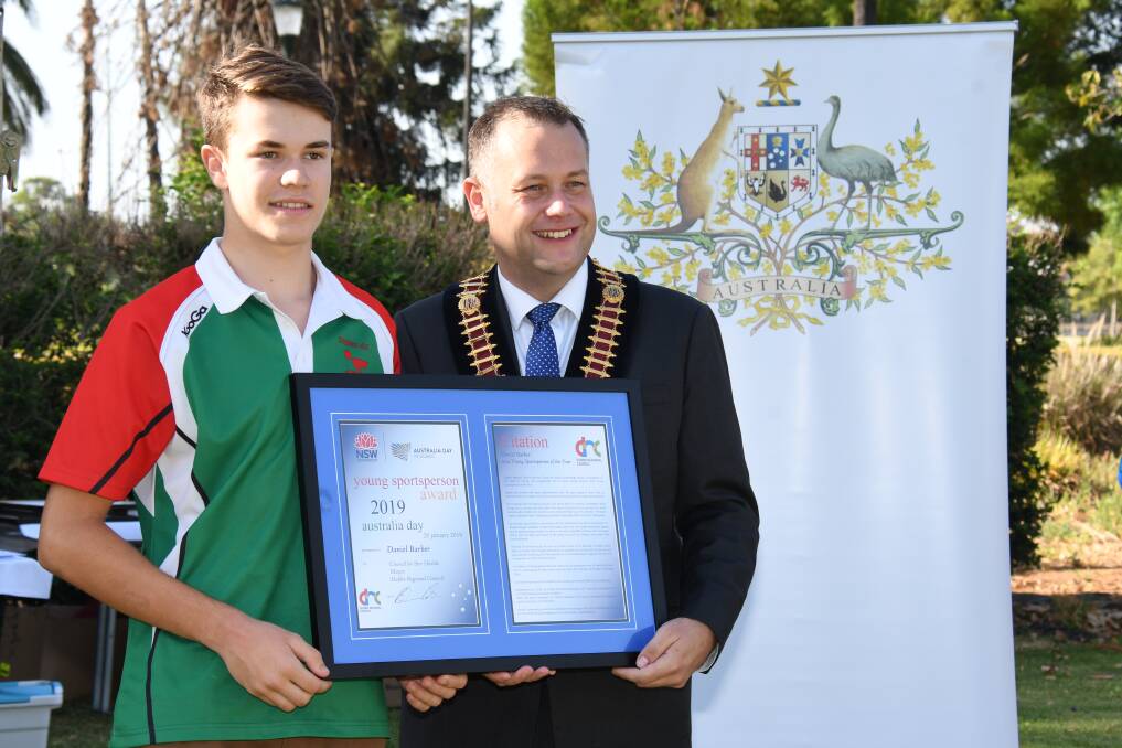 Inspiring: Daniel Barber (left) with mayor Ben Shields, hopes the award will inspire younger cyclists to give cycling a go. Photo: AMY MCINTYRE.