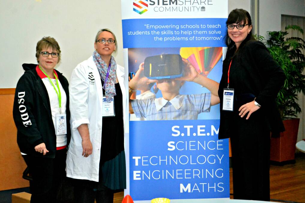 Tech teachers: Dubbo teacher Kylie Walters, InteractED's Tanya Riach and STEMShare's Michelle Michael. Photo: Craig Thomson.
