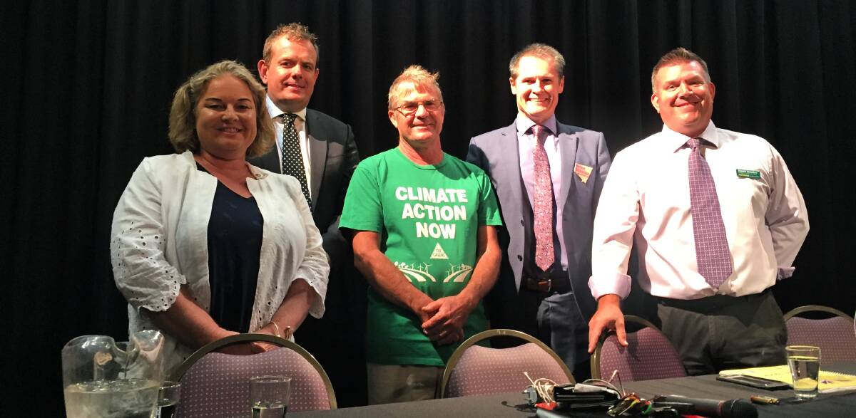 VOTE FOR ME: Lara Quealy, Stephen Lawrence, Rod Pryor, Mathew Dickerson and Dugald Saunders at the Dubbo Chamber of Commerce candidate forum. Photo: CRAIG THOMSON.