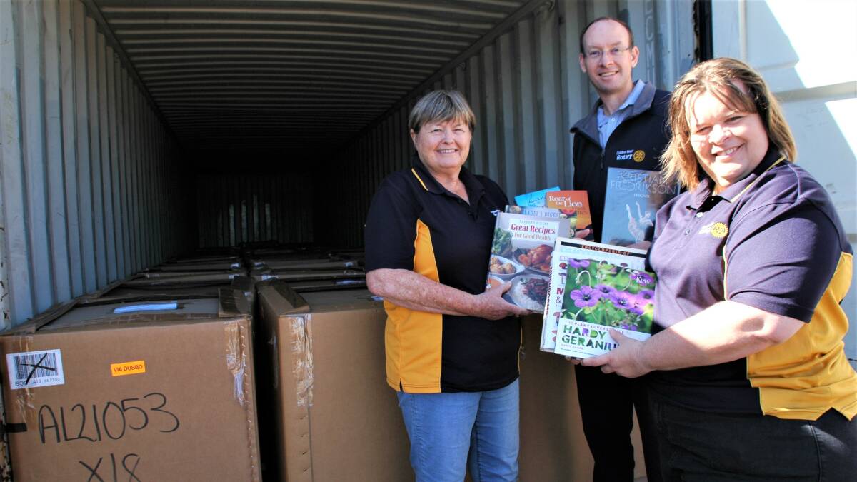 Pam Sharkey, Colin Shanks and Nicole Shanks of Dubbo West Rotary Club will still be accepting second-hand book donations on Friday, April 28 at the Dubbo Showground. Picture by Elizabeth Frias