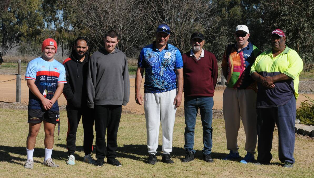 Campbell Watts, Nemish Sherathia, Zakk Mason, Scott Cubby, Michael Thorn, Darren Toomey, and Cyril Jackson, members of the Connecting Community Services Walking Group which meets on Thursdays at 11am at Regand Park, Dubbo. Picture by Nick Guthrie