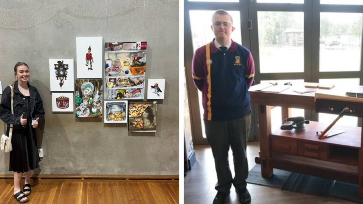 St Johns College Dubbo class of 2022 students Keira May Bussey and William Burden with their HSC major works which are being exhibited as part of the 2023 HSC Showcase season. Pictures supplied