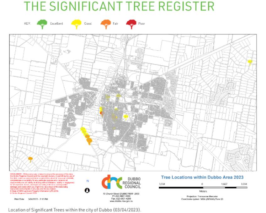 Location of Significant Trees within Dubbo, as of April 3, 2023. Picture by Dubbo Regional Council