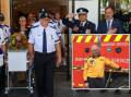Captain Leo Fransen (inset) and Captain Fransen's service funeral on Friday, December 8. Pictures by NSW Rural Fire Service on Facebook