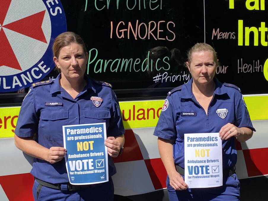 Paramedics and ADHSU members Allison Moffitt and Melissa Todhunter are participating in HSU industrial action appealing for higher pay for paramedics performing higher duties. Picture supplied