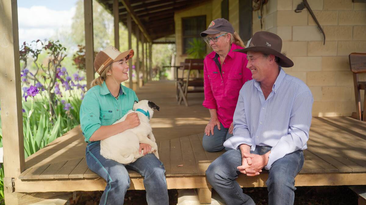 Grazier and Muster Dogs competitor Lily Davies-Etheridge from Wilcannia with her dog Snow, with Mick and Carolyn Hudson. Picture supplied/ABC TV