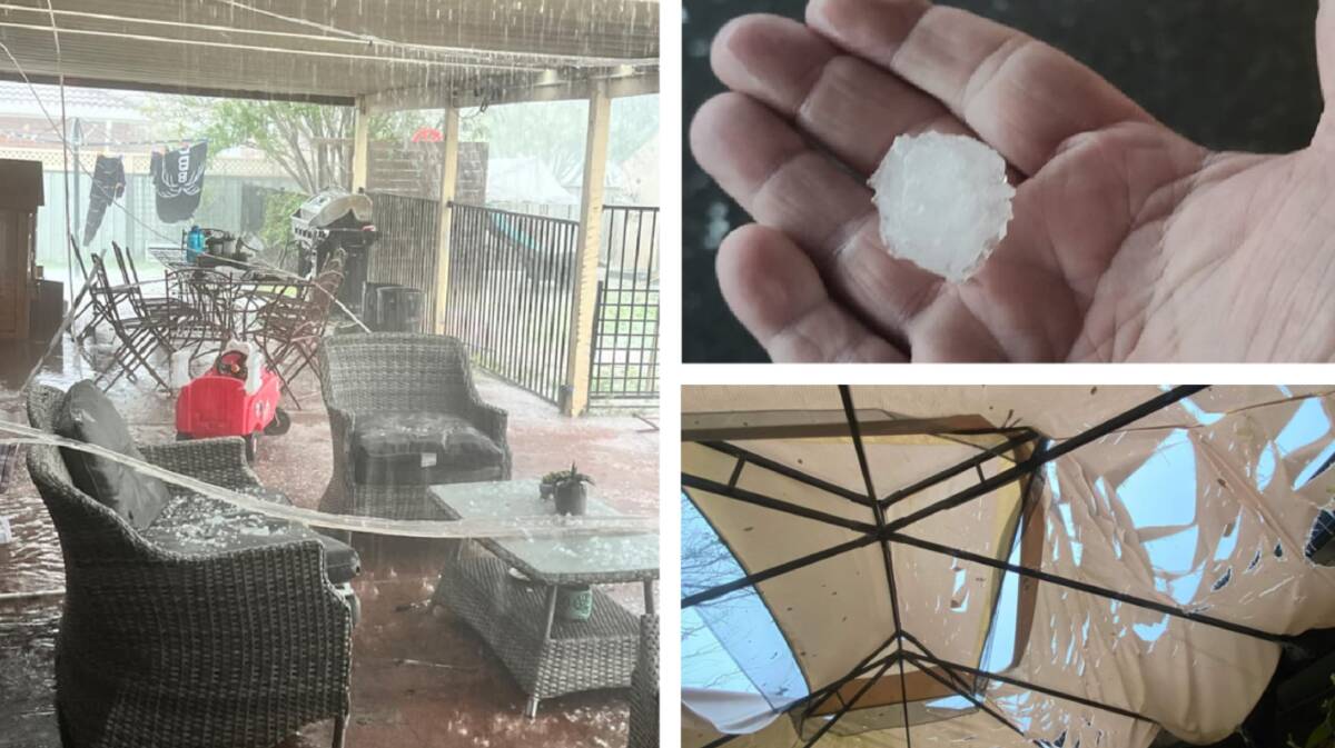 (Clockwise from left) Sky lights were damaged by hail (picture by Kirstie Mastronardi), some of which reached the size of a golf ball (picture by Brentley Gillett) and tore through material (picture by Linda Lucy Anne Walker).