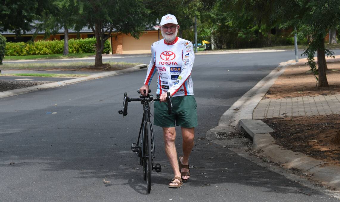 Dr Tony Geraghty with his bicycle preparing for the Tour d'OROC. Picture by Laurie Bullock